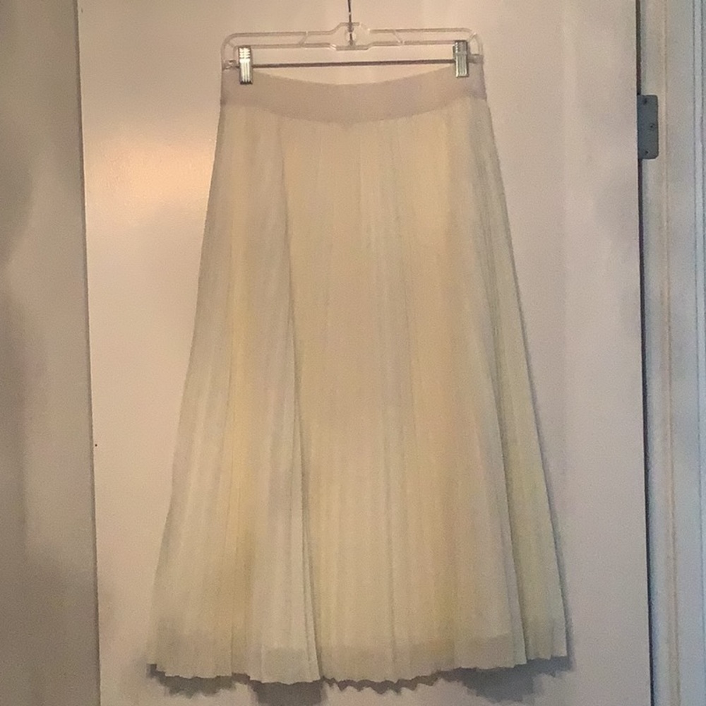 Quince Cream A-Line Midi Skirt Pleated Cocktail